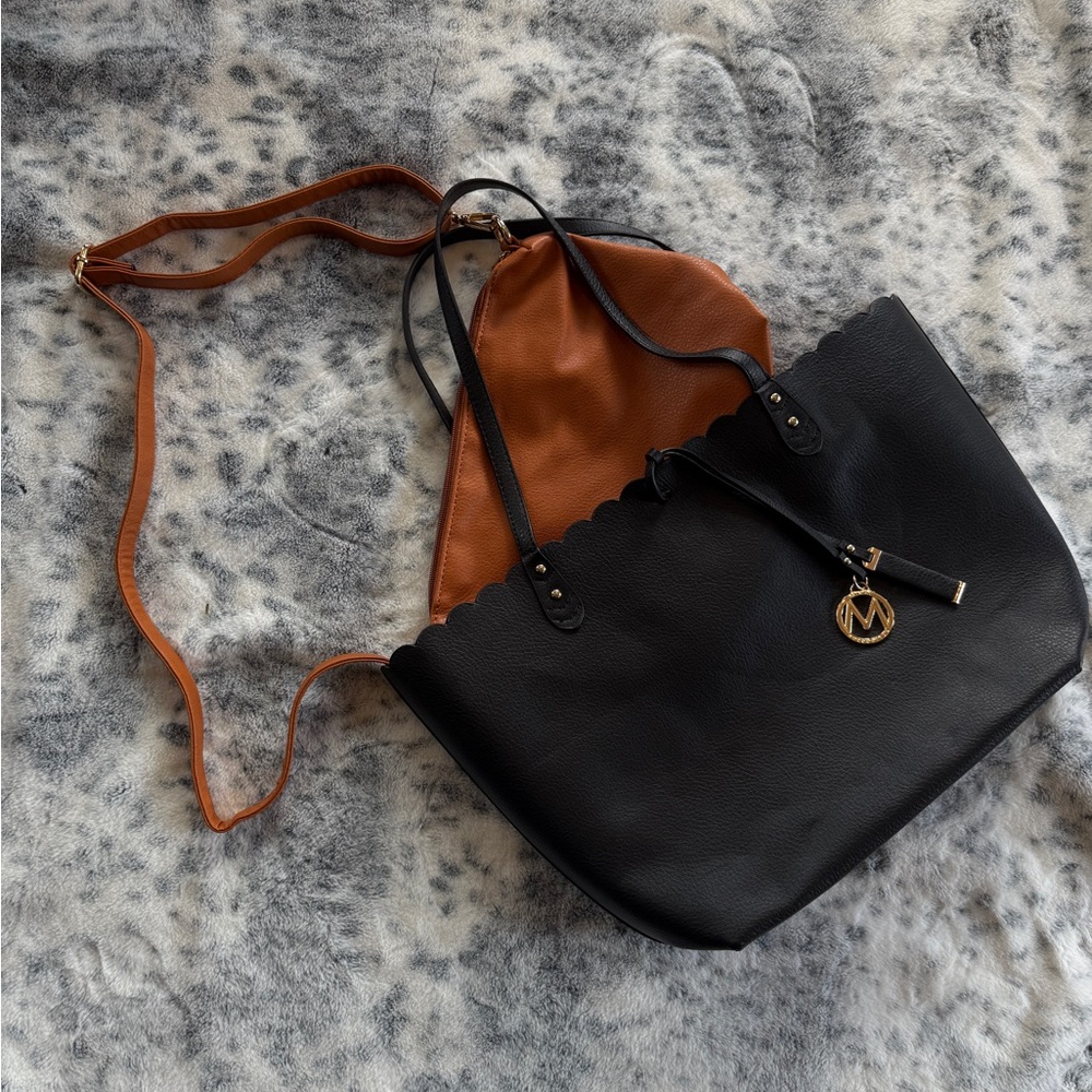 Chic Black and Tan Tote Bag and Purse